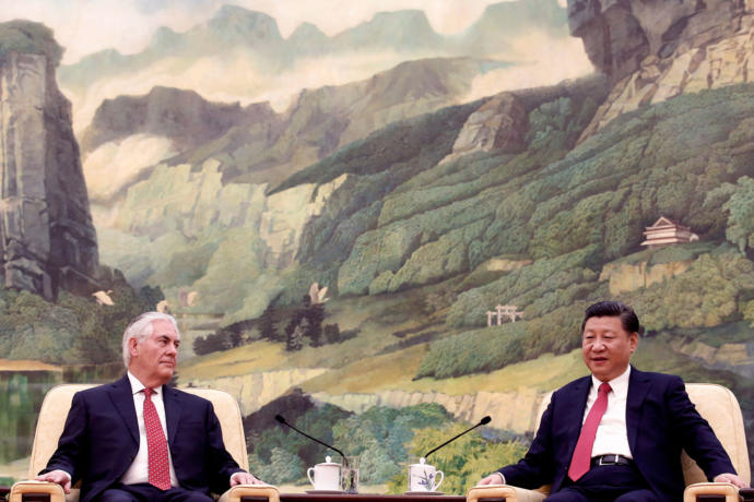 Secretary of State Rex Tillerson and Chinese President Xi Jinping.